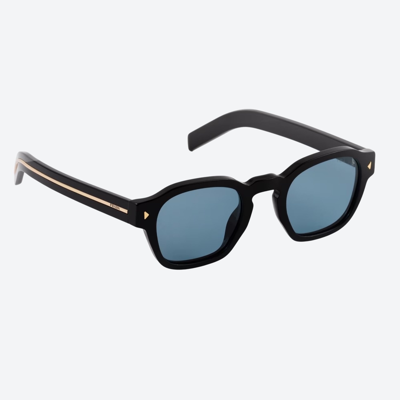 Prada premium squared sunglasses in black with black lenses, front angle